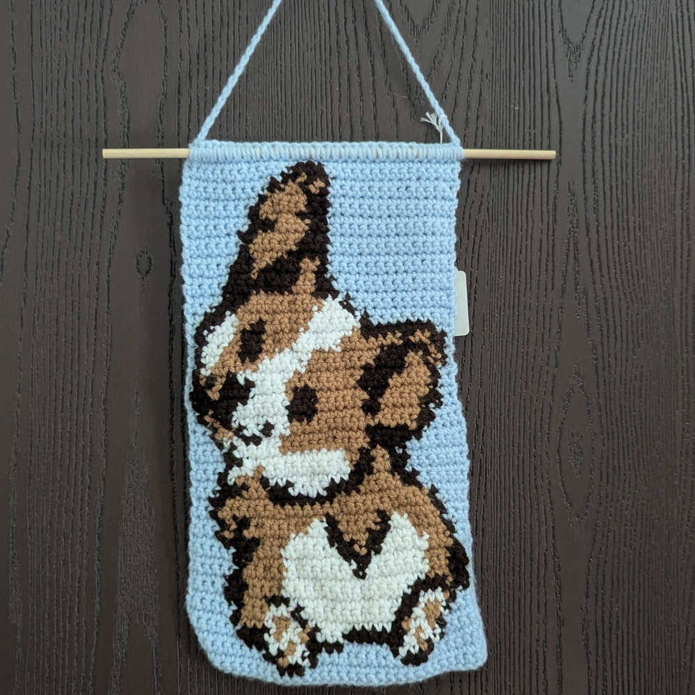 Handcrafted Corgi Wall Hanging - Blue and Brown